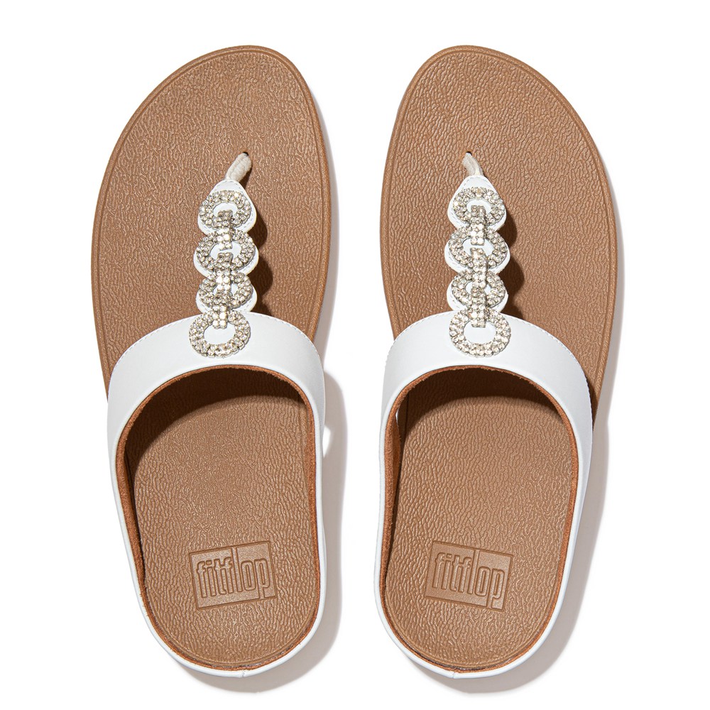 Fitflop Womens Sandals White - Fino Sparkle Toe-post - 85ISFQERH